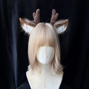 Plush Deer Ears with Antlers Headband -Hair Accessory for Christmas, Festival Outfits &Photo Props|Women and Kids Reindeer Christmas
