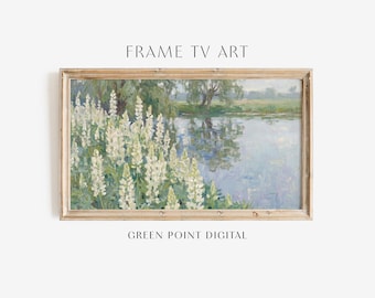 Cuadro de flores silvestres junto a un estanque para televisión: Pintura floral veraniega junto a un lago para descargar