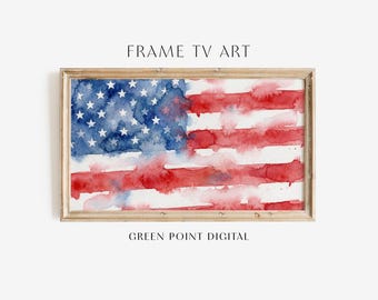Cuadro de acuarela con la bandera estadounidense enmarcado: Descarga de pintura del Día de la Independencia del 4 de julio