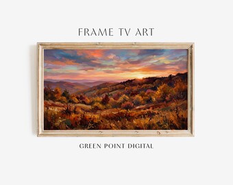 Paisaje otoñal al atardecer en las colinas del campo: Arte para televisión: Pintura de paisaje otoñal para descargar