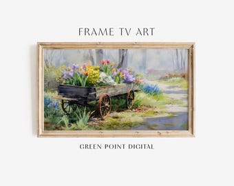 Cuadro de carro con flores silvestres de primavera en acuarela para TV: Descarga de arte floral de primavera