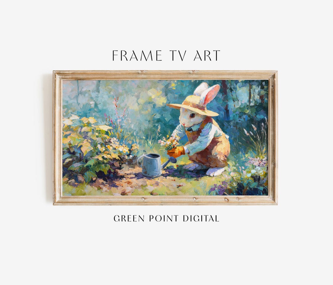 Easter Bunny Gardening Frame TV Art: Easter Rabbit Spring Painting ...