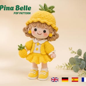 Pina Belle Amigurumi Crochet Doll Pattern | No-Sew Body, Beginner Friendly (Digital Download)