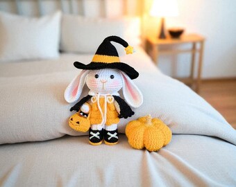 Crochet Halloween Bunny Pattern: Amigurumi Rabbit Doll with Witch Hat (PDF Pattern)