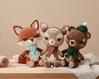 Plush Pattern Crochet Bundle – Woodland Winter Animals Fox Bear Fawn Amigurumi PDF