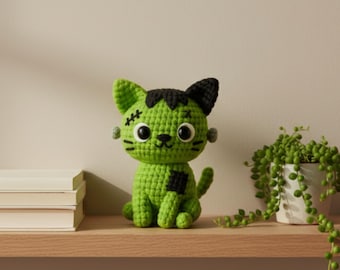 Frankenstein Cat Crochet Pattern – Halloween Amigurumi Kitty (PDF Pattern)
