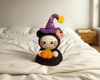 Halloween Crochet Cat Pattern: Amigurumi Plushie with Witch Hat (PDF Download)