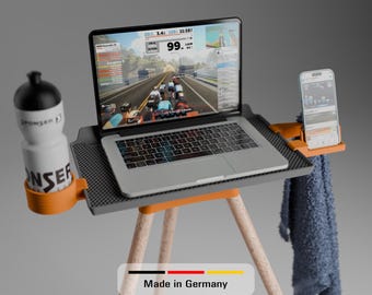 Zwift Laptopständer – Modularer Rollentrainer Tisch, 30mm Massivholzbeine, 3D Druck Zubehör, All-in-One für Laptop & Tablet Stand