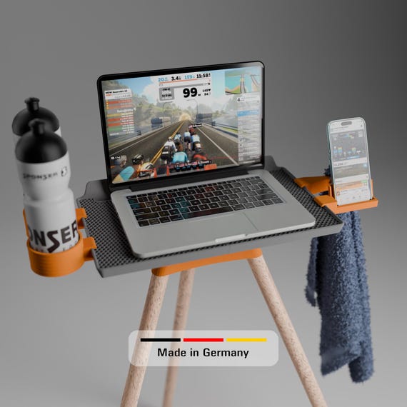Zwift Laptopständer – Modularer Rollentrainer Tisch, 30mm Massivholzbeine, All-in-One für Laptop & Tablet Stand | Made in Germany