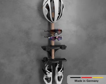 Support mural de rangement pour vélo – Rangement élégant pour casque, chaussures, montre et GPS Garmin – Équipement de cyclisme