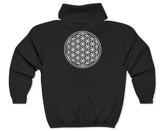 Blume des Lebens - Unisex Full-Zip Hoodie mit Sacred Geometry Design, kuschelige Schicht für Yoga, Meditation, Alltag, perfektes Geschenk für Sie und Ihn.