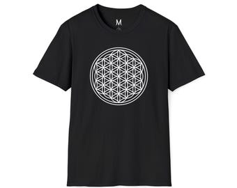 Blume des Lebens - Heilige Geometrie - Geometrisches Mandala T-Shirt - Unisex Softstyle Top für Yoga & Meditation, Geschenke für spirituelle Seelen, lässig