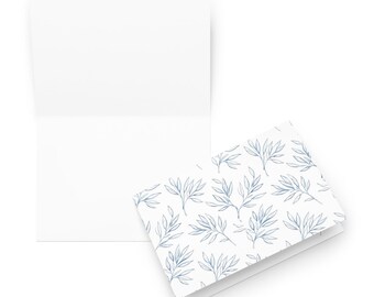Blank Greeting Card Blue Leaf Design
