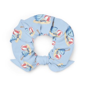 Beach Ball Pattern Recycled Blue Scrunchie for Hair Tie Gift Ideas for Her