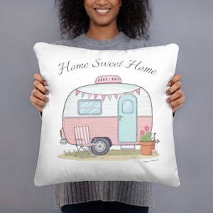 Reversible Caravan Design Pillow: Camping & Travel Gift