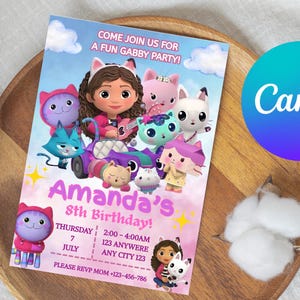 Gabby&#39;s Dollhouse Birthday Invitation: Editable Template (Digital Download 5x7 inch)