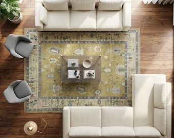 7x10 Oushak Rug: Handmade Turkish Wool  Rug,Handwoven carpet,Hallway Boho Decor Rugs,