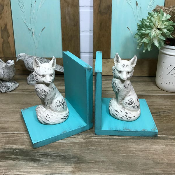 Fox Figurines Set of Bookends Fox Book Ends Rustic Fox Farmhouse Decor Woodland Decor Fox Collectibles Shabby Chic French Country Decor