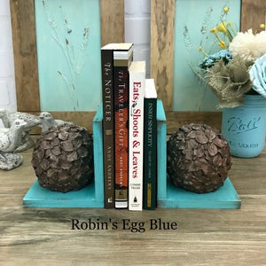 Bronze Flower Ball Set of Bookends with Blue Verdigris Finish French Country Decor Farmhouse Decor Shabby Chic Rustic Book Ends Housewarming