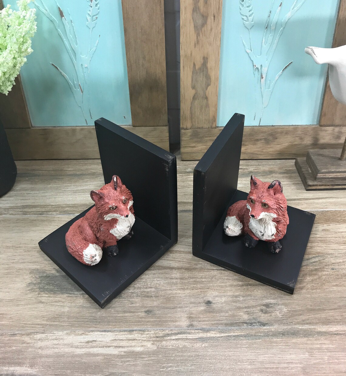 Fox Figurines Set of Bookends//Fox Book Ends//Rustic Farmhouse Etsy