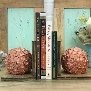 Copper Flower Ball Set of Bookends with Verdigris Finish French Country Decor Farmhouse Decor Shabby Chic Rustic Book Ends Housewarming