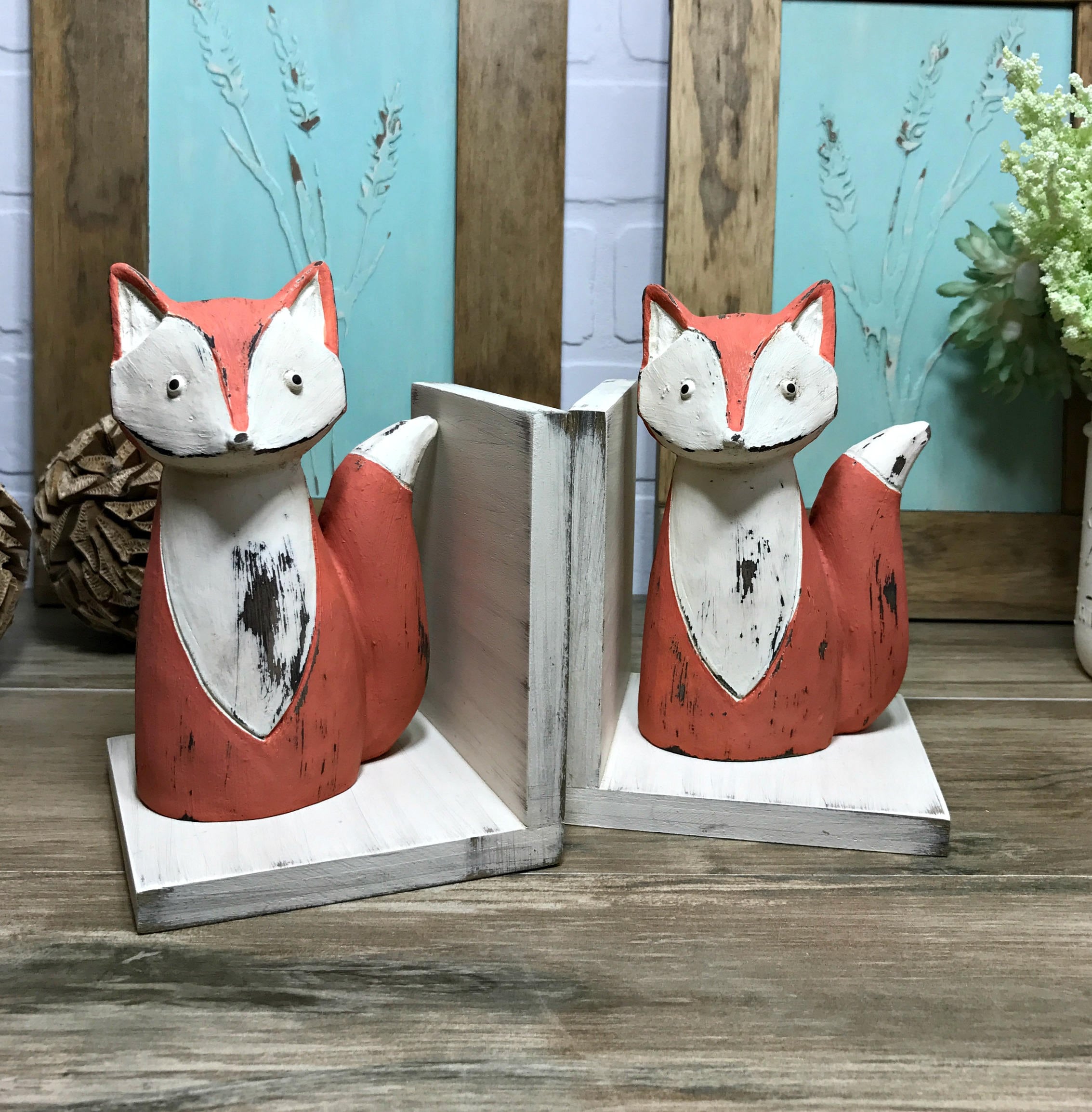 Fox Figurines Set Of Bookends Book Ends Rustic Farmhouse Décor Woodland Collectibles Nursery Statues