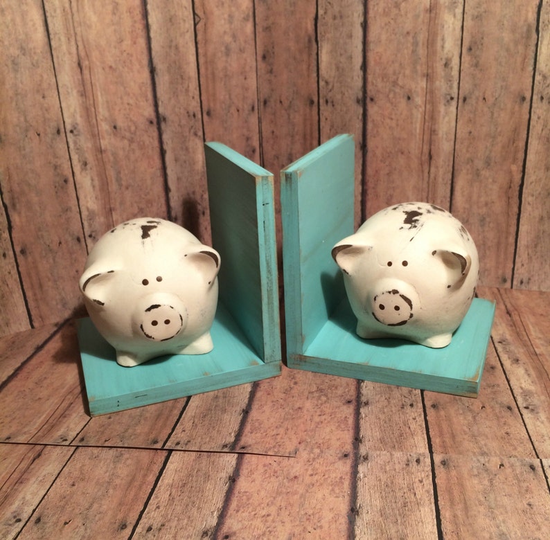 Pig Figurines Set of Bookends//Pig Book Ends//Available in a Etsy