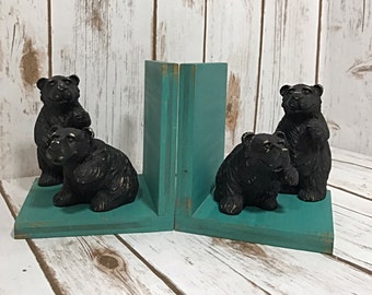 Juego de sujetalibros con figuras de osos, decoración de cabañas, decoración de bosques, decoración de guarderías con temática de bosques, sujetalibros con forma de oso, decoración de granjas, decoración de guarderías con temática de bosques