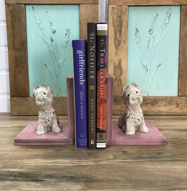 Yorkie Dogs Figurines Set of BookendsYorkshire Terrier Dog Book EndsMaltese Dogs Book EndsFarmhouse DecorShabby ChicBirthday Gift