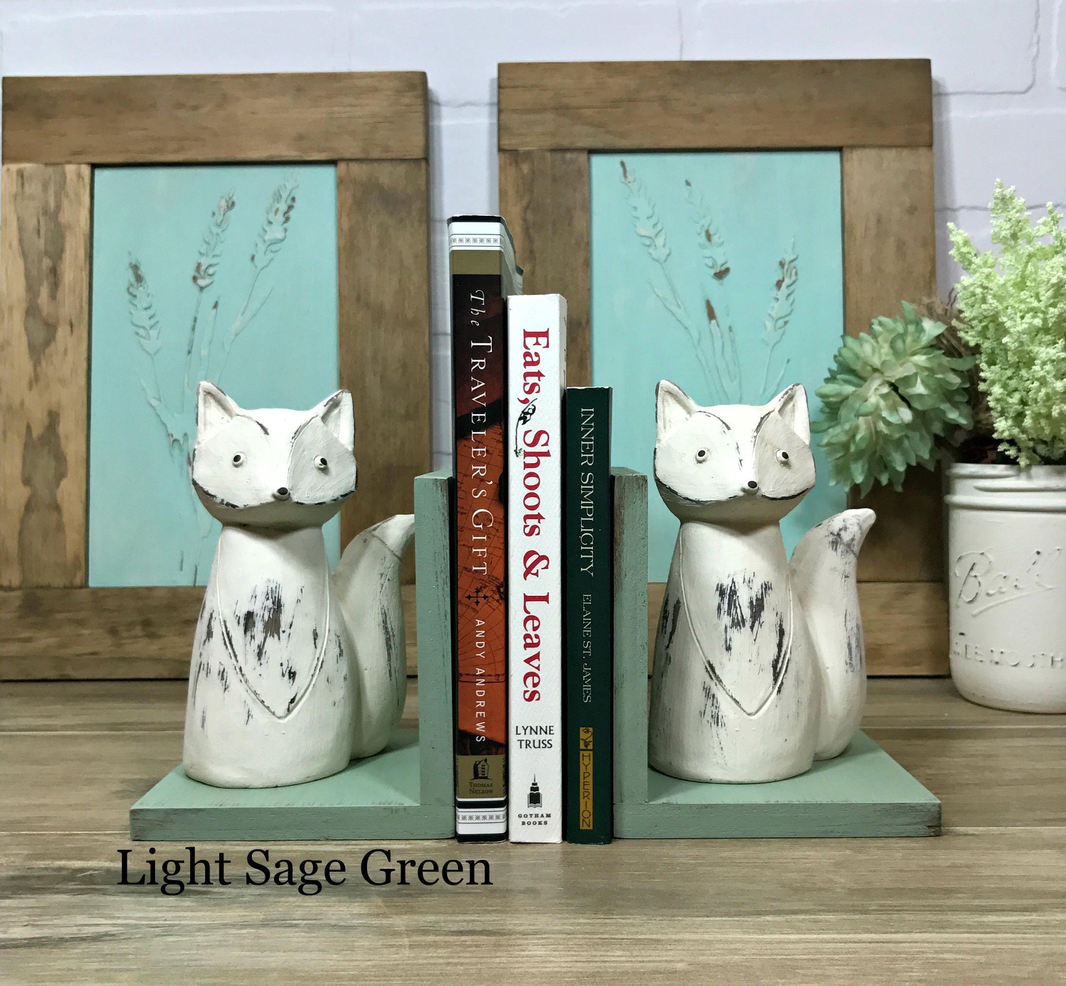 White Fox Figurines Set of Bookends/Fox Book Ends/Rustic Etsy