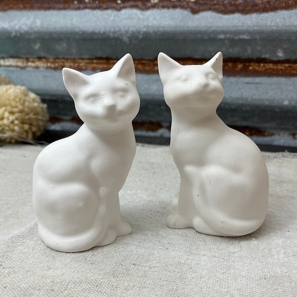 Unfinished Pair of Cats Figurines Ready to Paint Plaster Kitten Figurines of Cats DIY Painting Project of Cat Figurines.