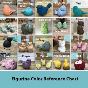 Puede incluir: Tabla de referencia de colores para figuritas, que muestra 20 colores diferentes, incluyendo naranja, azul marino, azul huevo de robin, azul claro, turquesa, verde claro salvia, verde lima, verde salvia, negro, beige, gris, verde menta, marr&oacute;n, blanco, rosa claro, rosa, morado, amarillo, amarillo dorado y rojo.