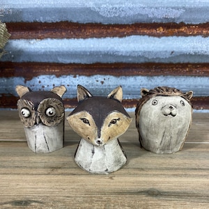 Set of Woodland Creatures Figurines Woodland Decor Fox, Hedgehog and Owl Statues Woodland Collectibles Woodland Nursery Theme Figurines