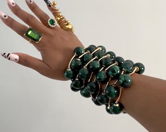 Lot de 5 bracelets joncs épais dorés et verts