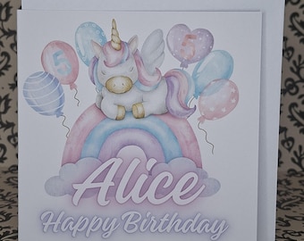 Personalised Age Birthday | Lullaby Unicorn Rainbow Card