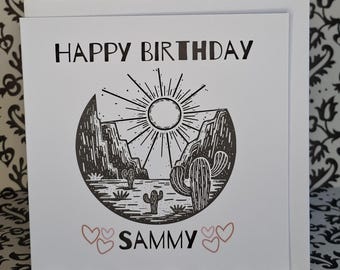 Personalised Birthday | Cactus Linocut Card