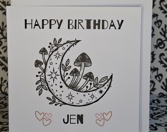 Personalised Birthday | Crescent Moon Linocut Card