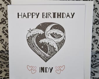 Personalised Birthday | Waves Linocut Card