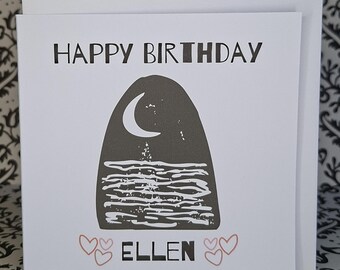 Personalised Birthday | Moon River Linocut Card