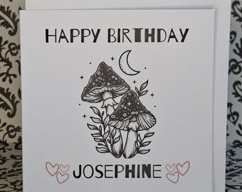 Personalised Birthday | Mushrooms Linocut Card
