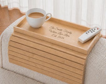 Personalised Sofa Arm Tray Table – Foldable Engraved Tray Gift for New Home, Husband & Wife, Housewarming Gift, Wedding, Family Keepsake