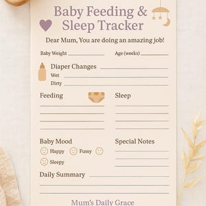 Newborn Feeding tracker B | Sleep, & Diaper Log | Mum’s Daily Grace | Editable Canva Template