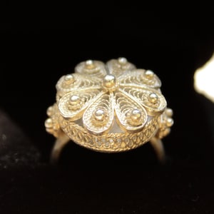 Antique Filigree Silver Ring, Ethnic Boho Statement Jewelery Size 7, Balkan Eastern Central Europe Vintage Delicate, Fine Jewel from the 50s