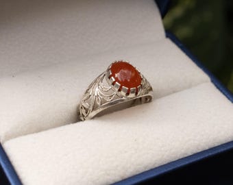 Vintage 1930s Carnelian Ring – Art Nouveau Revival 800 Silver Size 8 US