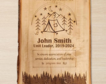Rustic Volunteer Recognition Plaque – Live Edge Wood | Customizable Outdoor Camping Theme | Thank You Gift