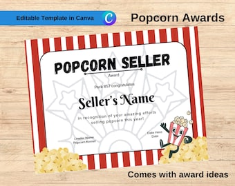Popcorn Fundraising Certificate – Printable Seller Award | Instant Download