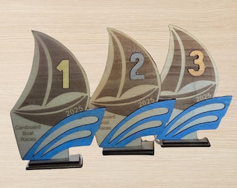 Wooden Boat Race Award Set – Set of 3 Sailing Trophies | Custom Engraved Regatta Prizes