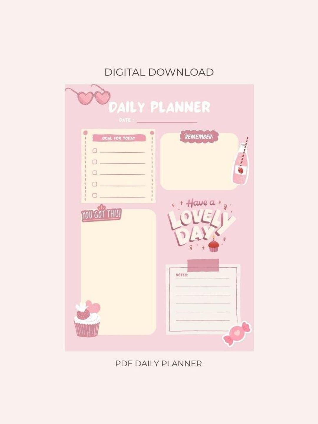 Kawaii Daily Digital Planner | A4 + iPad Printable | Pink Cute PDF ...
