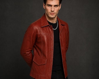 Chaqueta de cuero roja de Tyler Durden, edición limitada, de la película El club de la lucha, para cosplay, para hombre, de cuero auténtico, manga larga.