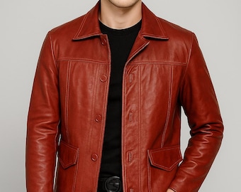 Tyler Durden Red Leather Jacket Limited Edition  Fight Club Movie Cosplay Coat for Men, Real Leather, Full Sleeves Cosplay Costume
